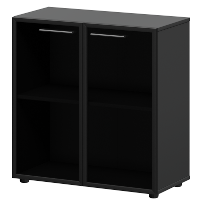 Шкаф низкий со стеклом в ал. рамке Кортез СМШ28RS Графит (792x380x811)