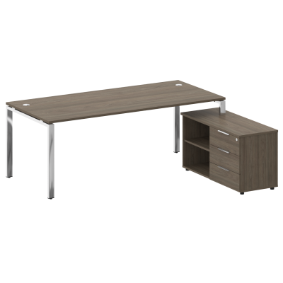 Metal System Direct Стол руковод. с тумбой БГ.СРТ-6.9 (R) Вяз Благородный/Нержавеющая Сталь 2100*172