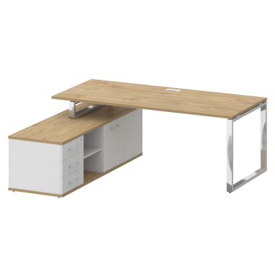 Shift Стол руководителя с опорной греденцией, левый SK.SRG-200 (L) Тиквуд Светлый/Белый Бриллиант 20