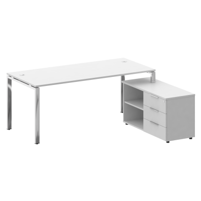Metal System Direct Стол руковод. с тумбой БГ.СРТ-5.8 (R) Белый/Нержавеющая Сталь 1900*1620*750