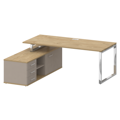 Shift Стол руководителя с опорной греденцией, левый SK.SRG-200 (L) Тиквуд Светлый/Капучино 2000*1800