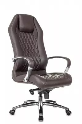 Кресло руководителя Бюрократ _Aura коричневый кожа крестов. алюминий