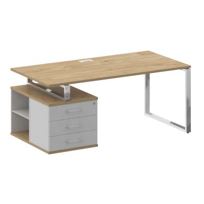 Shift Стол руководителя с опорной тумбой, левый SK.SRT-180 (L) Тиквуд Светлый/Белый Бриллиант 1800*9