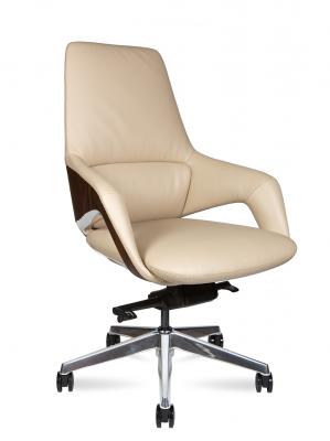 Кресло офисное / Шопен LB / бежевая кожа / алюминий крестовина