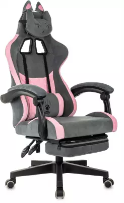 Кресло игровое Knight Kitty/F Fabric серый/розовый крестов. пластик подст.для ног