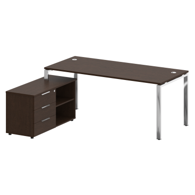 Metal System Direct Стол руковод. с тумбой БГ.СРТ-5.8 (L) Венге Цаво/Нержавеющая Сталь 1900*1620*750
