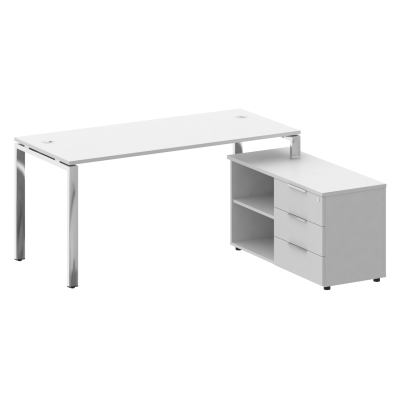 Metal System Direct Стол руковод. с тумбой БГ.СРТ-4.7 (R) Белый/Нержавеющая Сталь 1700*1520*750