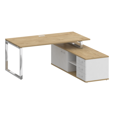 Shift Стол руководителя с опорной греденцией, правый SK.SRG-180 (R) Тиквуд Светлый/Белый Бриллиант 1