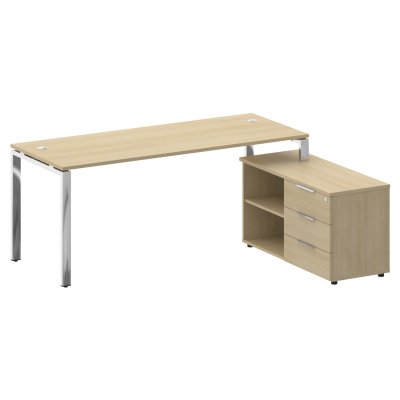 Metal System Direct Стол руковод. с тумбой БГ.СРТ-5.7 (R) Акация Лорка/Нержавеющая Сталь 1900*1520*7