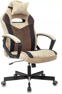 Кресло игровое Zombie VIKING 6 KNIGHT Fabric коричневый/бежевый с подголов. крестов. металл