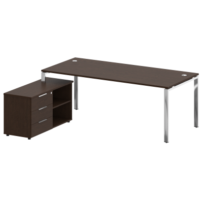 Metal System Direct Стол руковод. с тумбой БГ.СРТ-6.9 (L) Венге Цаво/Нержавеющая Сталь 2100*1720*750