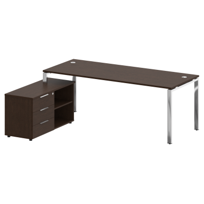 Metal System Direct Стол руковод. с тумбой БГ.СРТ-6.8 (L) Венге Цаво/Нержавеющая Сталь 2100*1620*750