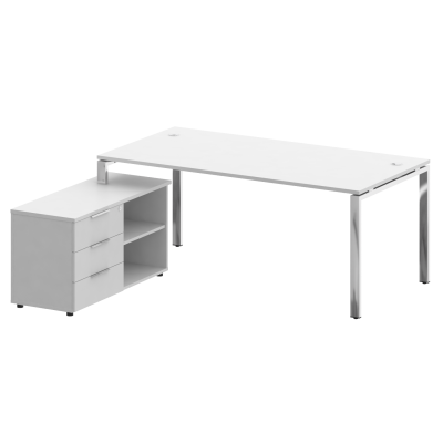 Metal System Direct Стол руковод. с тумбой БГ.СРТ-5.9 (L) Белый/Нержавеющая Сталь 1900*1720*750