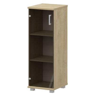 Стеллаж низкий узкий закрытый со стеклянным фасадом Аргентум "НТ-440;НТ-601стл" Баттл Рок (400x445x1280)