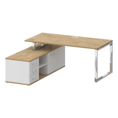 Shift Стол руководителя с опорной греденцией, левый SK.SRG-180 (L) Тиквуд Светлый/Белый Бриллиант 18