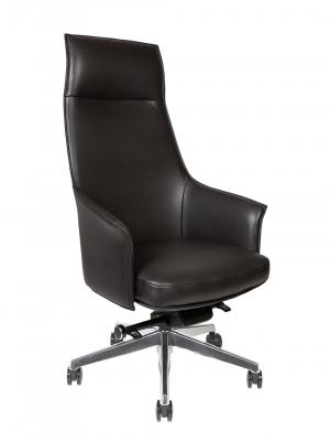 Кресло офисное / Бордо / черная кожа / алюминиевая крестовина