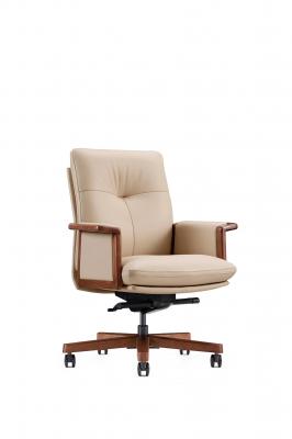 Кресло офисное / Vivaldi ivory LB / бежевая кожа / деревянная крестовина