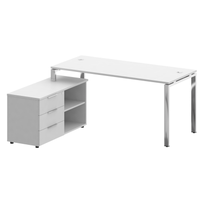 Metal System Direct Стол руковод. с тумбой БГ.СРТ-4.7 (L) Белый/Нержавеющая Сталь 1700*1520*750