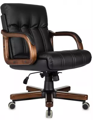 Кресло руководителя Бюрократ T-9932W-LOW-Eco черный экокожа низк.спин. крестов. металл/дерево