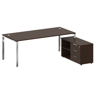 Metal System Direct Стол руковод. с тумбой БГ.СРТ-6.9 (R) Венге Цаво/Нержавеющая Сталь 2100*1720*750