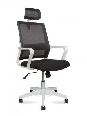 Кресло офисное / Бит / белый пластик / черная сетка / черная ткань