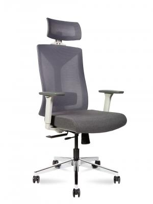 Кресло офисное / Бостон SL / серая сетка / серая ткань / серый пластик / хром крестовина