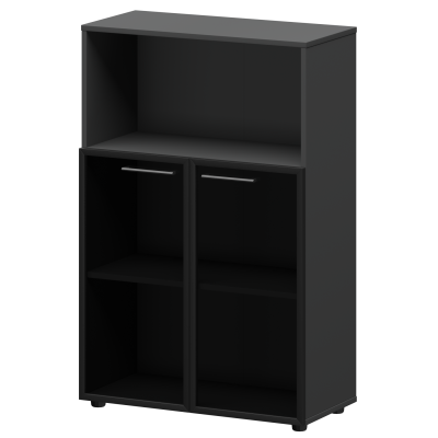 Шкаф средний с нишей со стеклом в ал. рамке Кортез СМШ38.28RS Графит (792x380x1190)