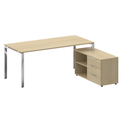 Metal System Direct Стол руковод. с тумбой БГ.СРТ-5.8 (R) Акация Лорка/Нержавеющая Сталь 1900*1620*7