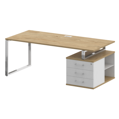 Shift Стол руководителя с опорной тумбой, правый SK.SRT-200 (R) Тиквуд Светлый/Белый Бриллиант 2000*