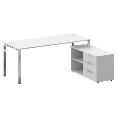 Metal System Direct Стол руковод. с тумбой БГ.СРТ-5.7 (R) Белый/Нержавеющая Сталь 1900*1520*750