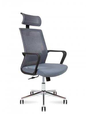 Кресло офисное / Интер / база хром / черный пластик / серая сетка / серая ткань