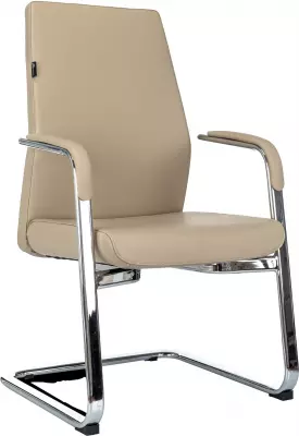 Кресло Бюрократ _JONS-LOW-V бежевый кожа низк.спин. полозья металл хром