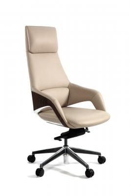 Кресло офисное / Шопен / бежевая кожа / алюминий крестовина