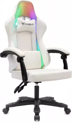 Кресло игровое Knight Wolf RGB белый экокожа/сетка с подголов. крестов. пластик
