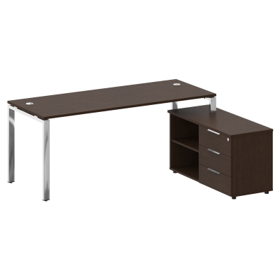Metal System Direct Стол руковод. с тумбой БГ.СРТ-5.7 (R) Венге Цаво/Нержавеющая Сталь 1900*1520*750