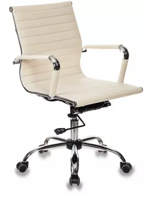 Кресло руководителя Бюрократ CH-883-LOW слоновая кость экокожа низк.спин. крестов. металл хром