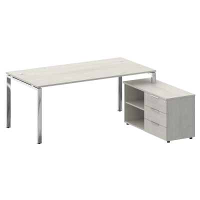 Metal System Direct Стол руковод. с тумбой БГ.СРТ-5.9 (R) Дуб Наварра/Нержавеющая Сталь 1900*1720*75