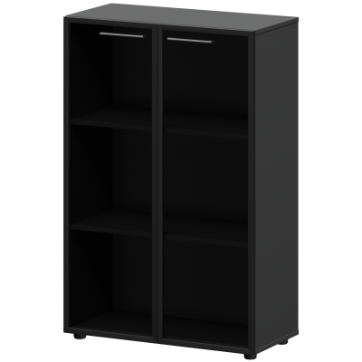 Шкаф средний со стеклом в ал. рамке Кортез СМШ38RS Графит (792x380x1190)