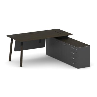 Fresco Стол руководителя FR.SR-18 (R) Дуб Темный/Базальт/Металл Черный/Нерж. Сталь 1800*1798*750