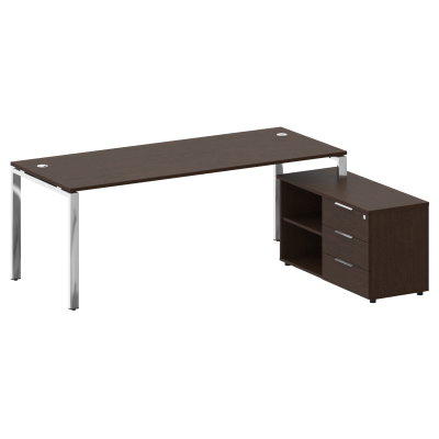 Metal System Direct Стол руковод. с тумбой БГ.СРТ-6.8 (R) Венге Цаво/Нержавеющая Сталь 2100*1620*750