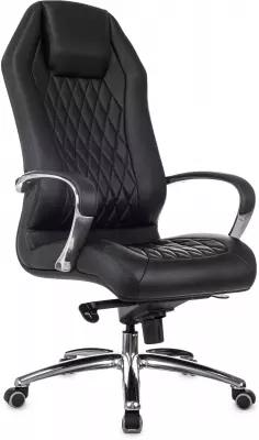 Кресло руководителя Бюрократ _Aura черный кожа крестов. алюминий