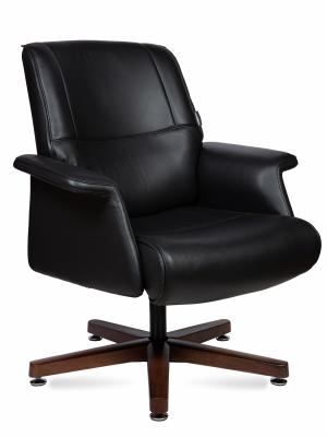 Кресло офисное / Вагнер CF / черная кожа/ натуральное дерево
