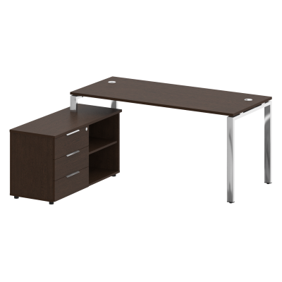 Metal System Direct Стол руковод. с тумбой БГ.СРТ-4.7 (L) Венге Цаво/Нержавеющая Сталь 1700*1520*750