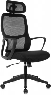 Кресло руководителя Бюрократ Wise черный сетка/ткань с подголов. крестов. пластик