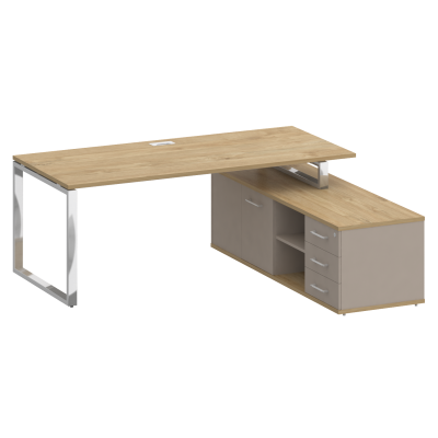 Shift Стол руководителя с опорной греденцией, правый SK.SRG-200 (R) Тиквуд Светлый/Капучино 2000*180