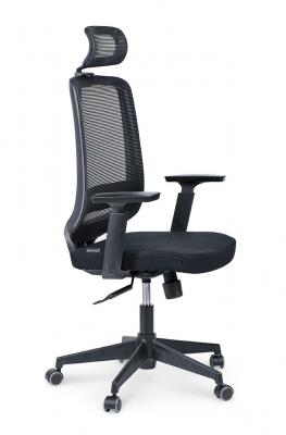 Кресло офисное / Лондон офис black plastic / черный пластик / черная сетка / черная ткань