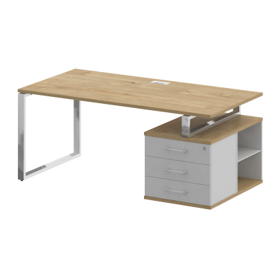 Shift Стол руководителя с опорной тумбой, правый SK.SRT-180 (R) Тиквуд Светлый/Белый Бриллиант 1800*