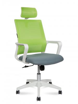 Кресло офисное / Бит / белый пластик / зеленая сетка / темно серая ткань