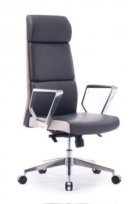 Кресло офисное / Лондон ЛЮКС / хром / темно серая+светло серая (вставки) экокожа