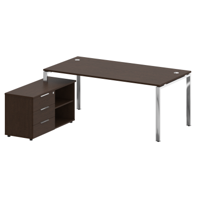 Metal System Direct Стол руковод. с тумбой БГ.СРТ-5.9 (L) Венге Цаво/Нержавеющая Сталь 1900*1720*750